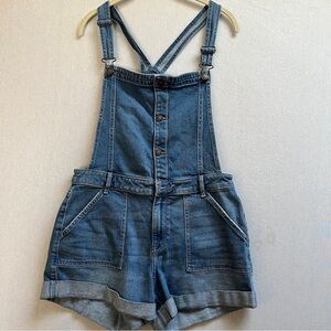 Hollister High Rise Mom Short Denim Overalls Sz L